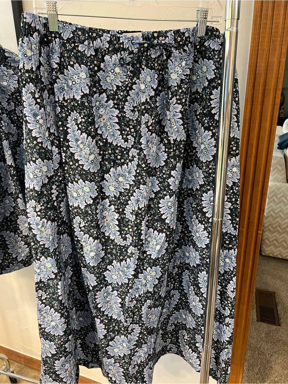 Floral Midi Skirt with Pale Blue Bouquet Print